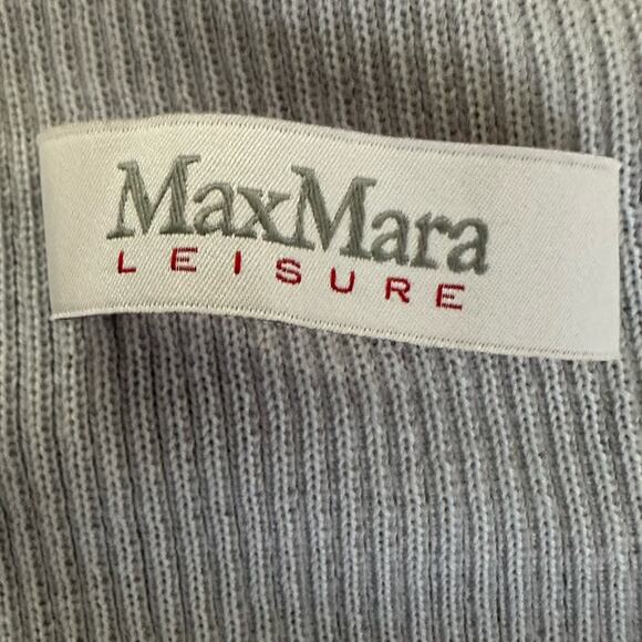 Max Mara Leisure Lorena Turtleneck Off- Shoulder Ribbed Wool Sweater Pale Blue - Picture 3 of 11